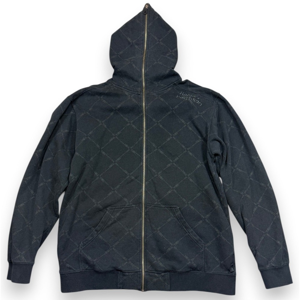 Harley Davidson Hoodie Mens L Black Full Zip All Over Print Grid Logo 96017-10VM